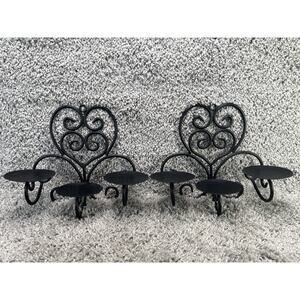 Wrought Iron Wall Sconces 3 Arm Candle Holders Heart scroll Rustic 10 In Decor